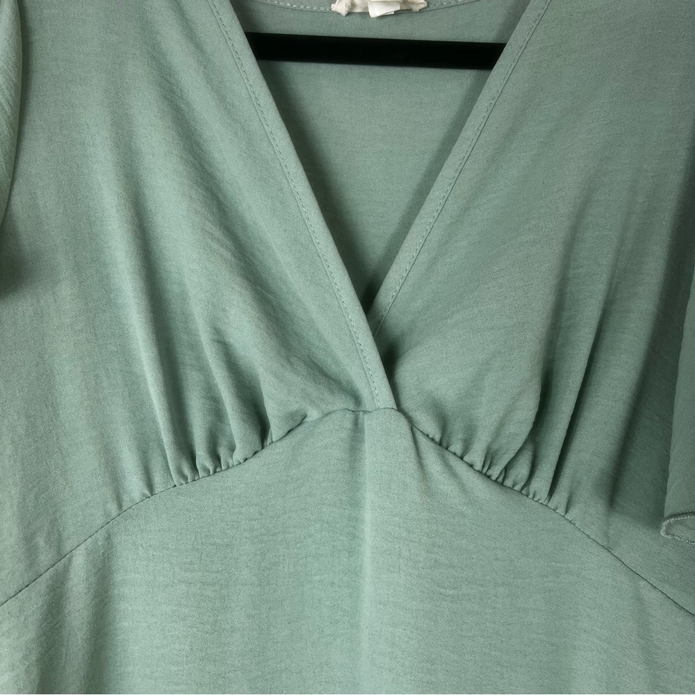 See You Monday Midi Dress  mint green, V-neck A-Line Stretchy Flared Sleeve Sz:M - Picture 7 of 15